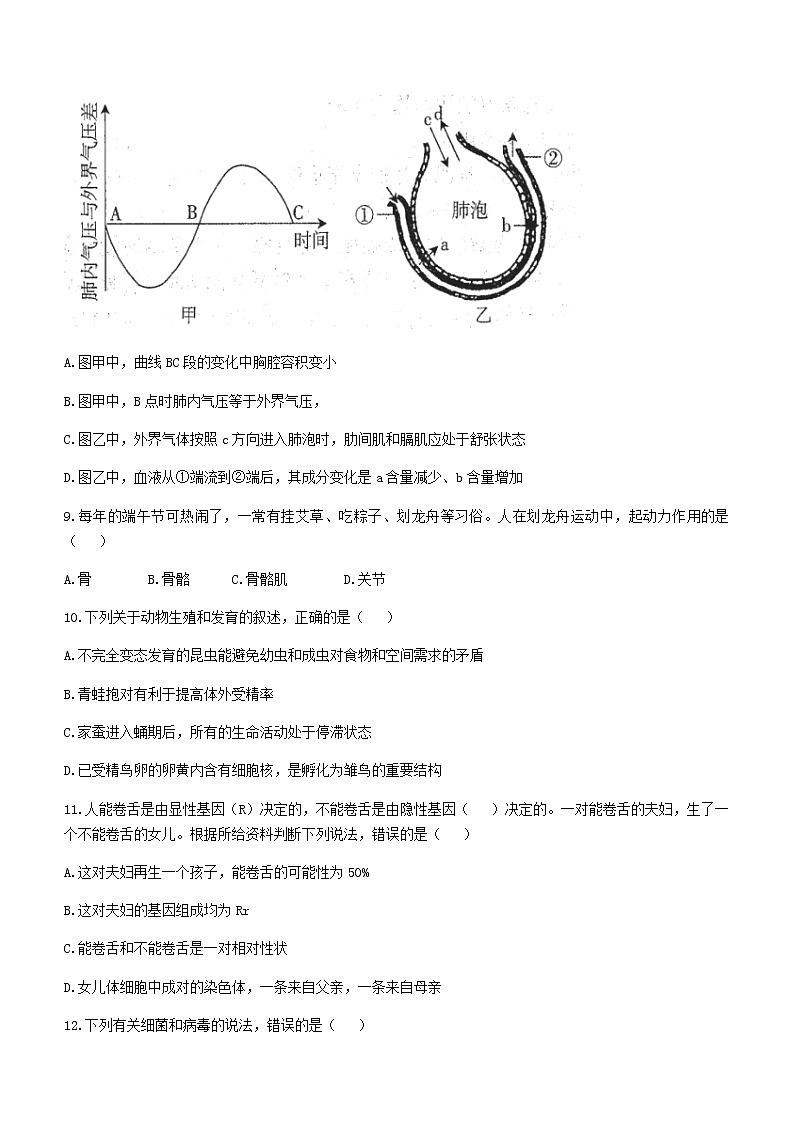 2022年广西北部湾经济区中考三模生物试题(word版含答案)03