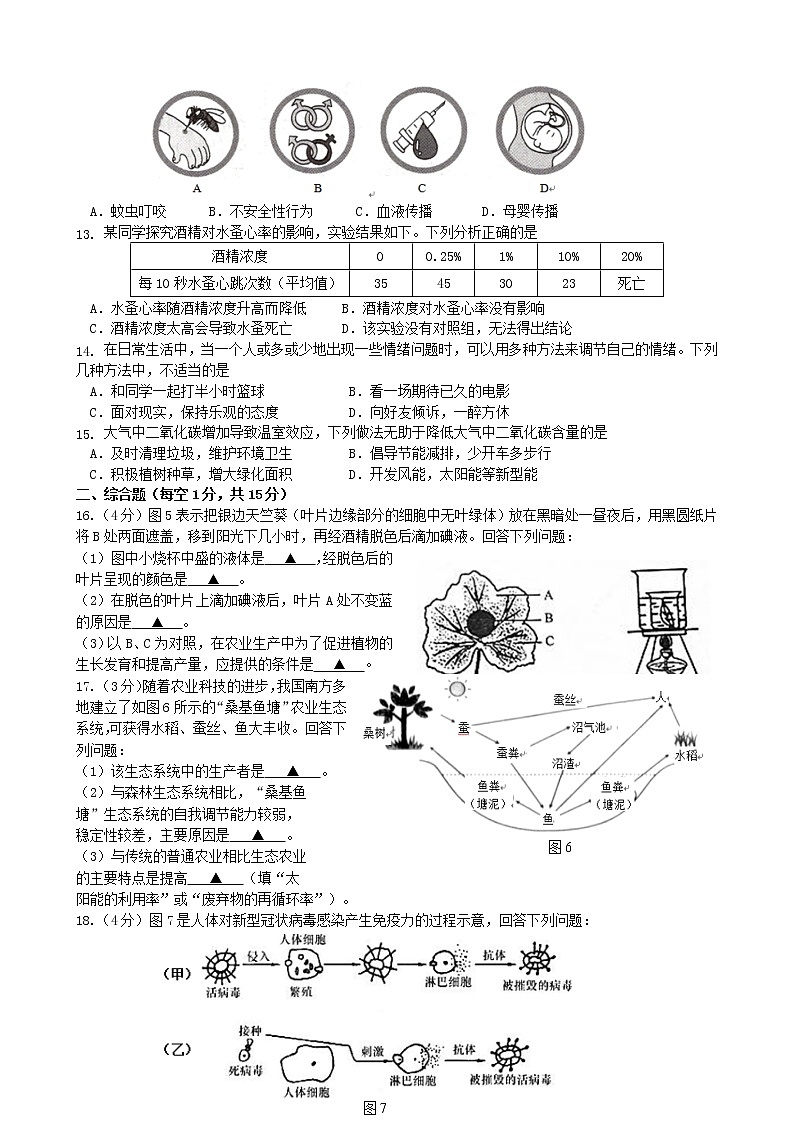 2022年江苏省连云港市生物中考一模试卷02
