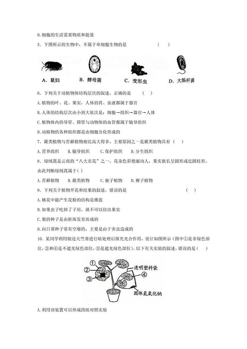 2022年云南省昭通市绥江县初中学业水平考试模拟卷二生物试题(含答案)第2页