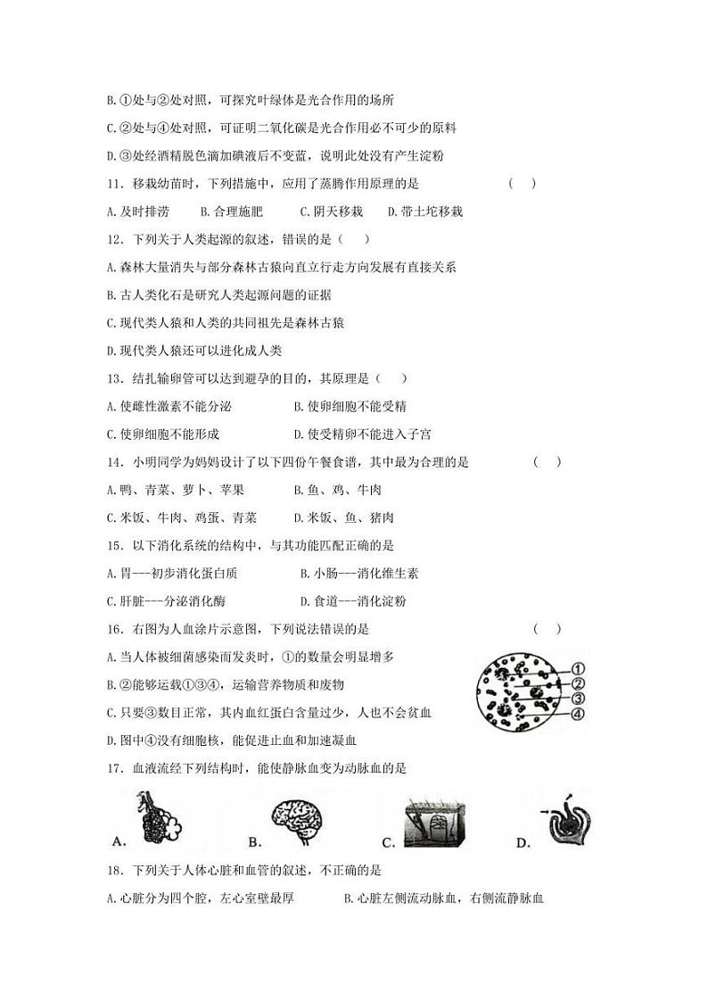 2022年云南省昭通市绥江县初中学业水平考试模拟卷二生物试题(含答案)第3页