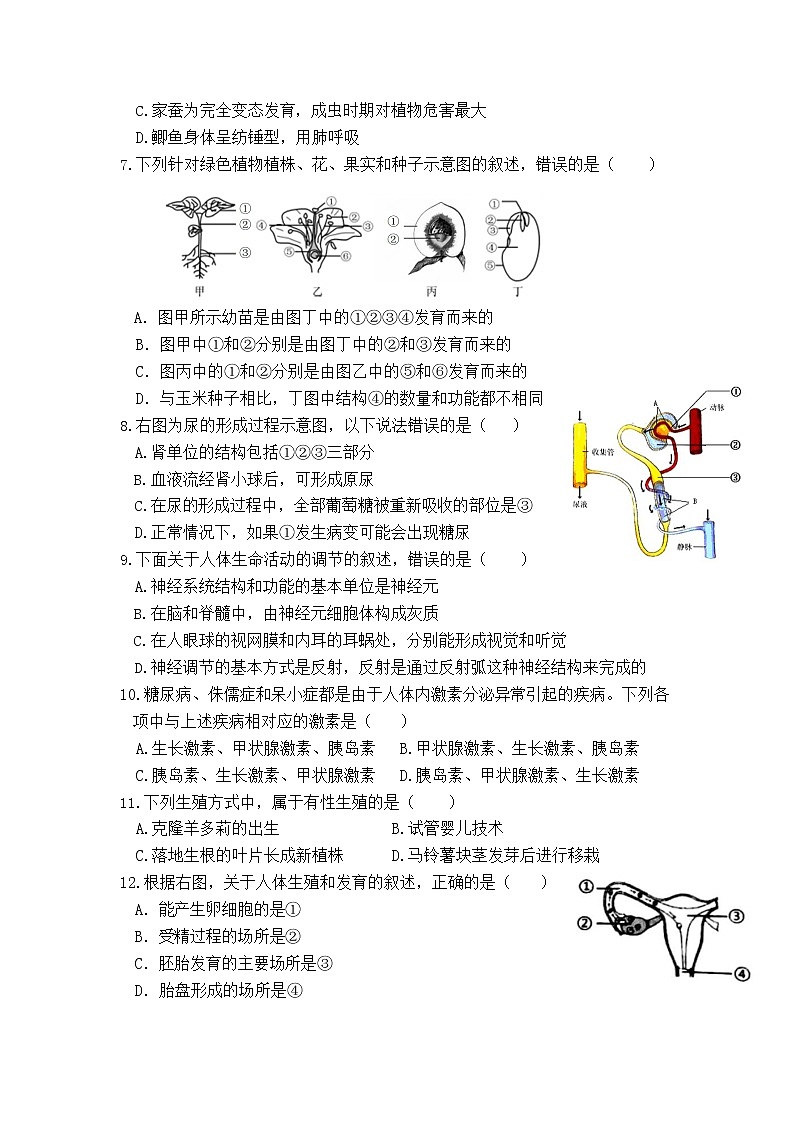 2022年江苏省连云港市新海初级中学中考第三次模拟测试生物试卷(word版无答案)第2页