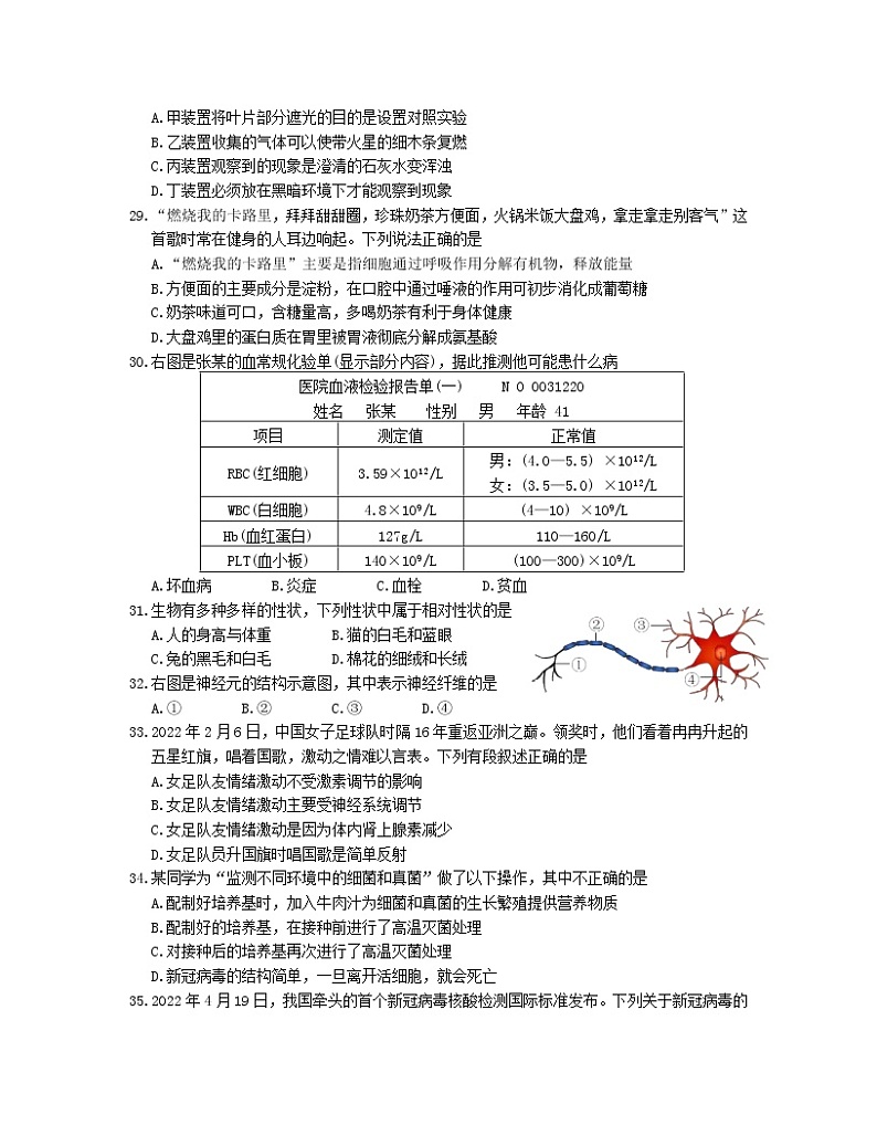 2022年四川省德阳市中考真题生物卷无答案(文字版)02