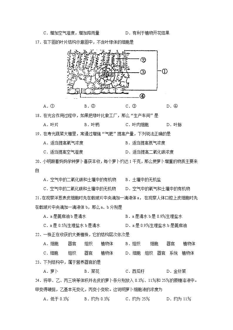 人教版生物七年级上册期中试题4 含答案.doc第3页