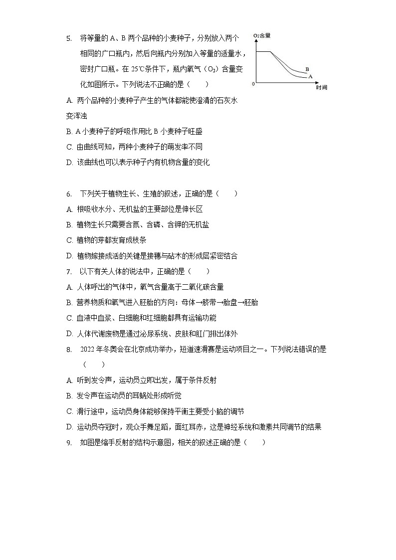 2022年山东省淄博市周村区中考生物一模试卷 (word版含答案)02