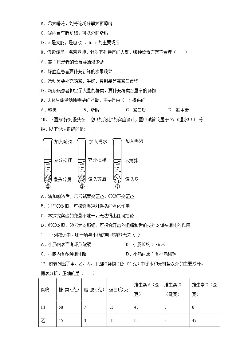第2章 人体的营养(测试卷)-七年级生物下册章末知识总结+检测卷(人教版)02