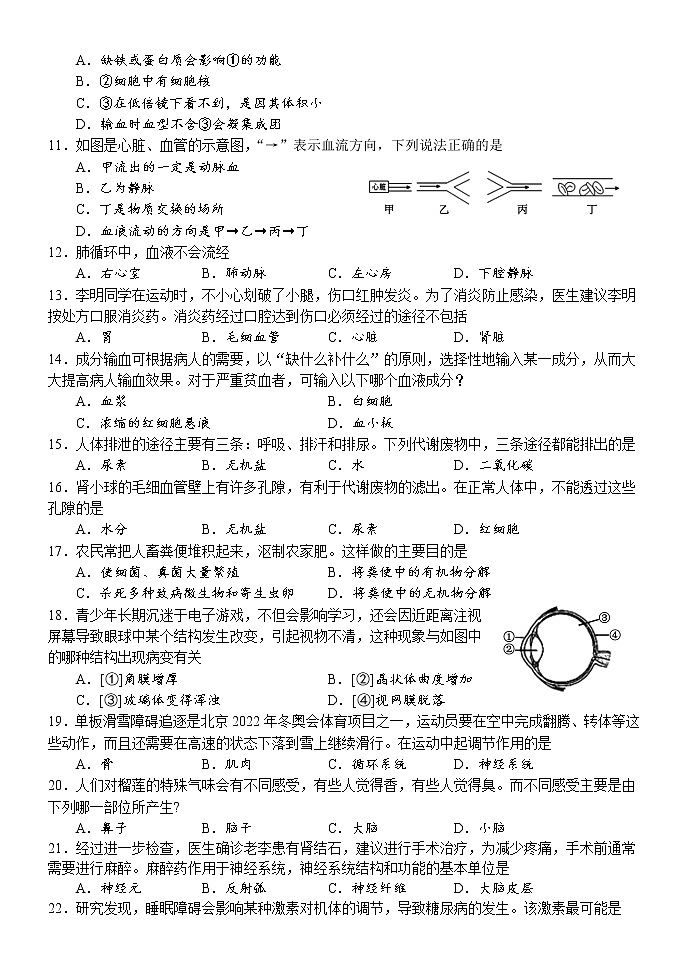 湖南省怀化市新晃县2021-2022学年七年级下学期期末质量检测生物试题(城区)(含答案)第2页