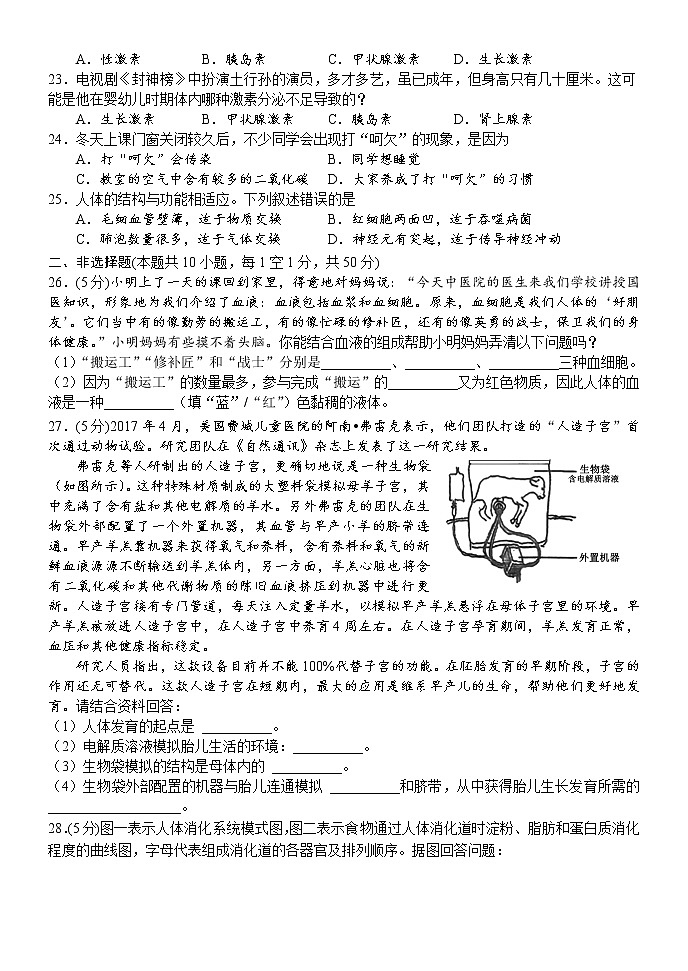 湖南省怀化市新晃县2021-2022学年七年级下学期期末质量检测生物试题(城区)(含答案)第3页