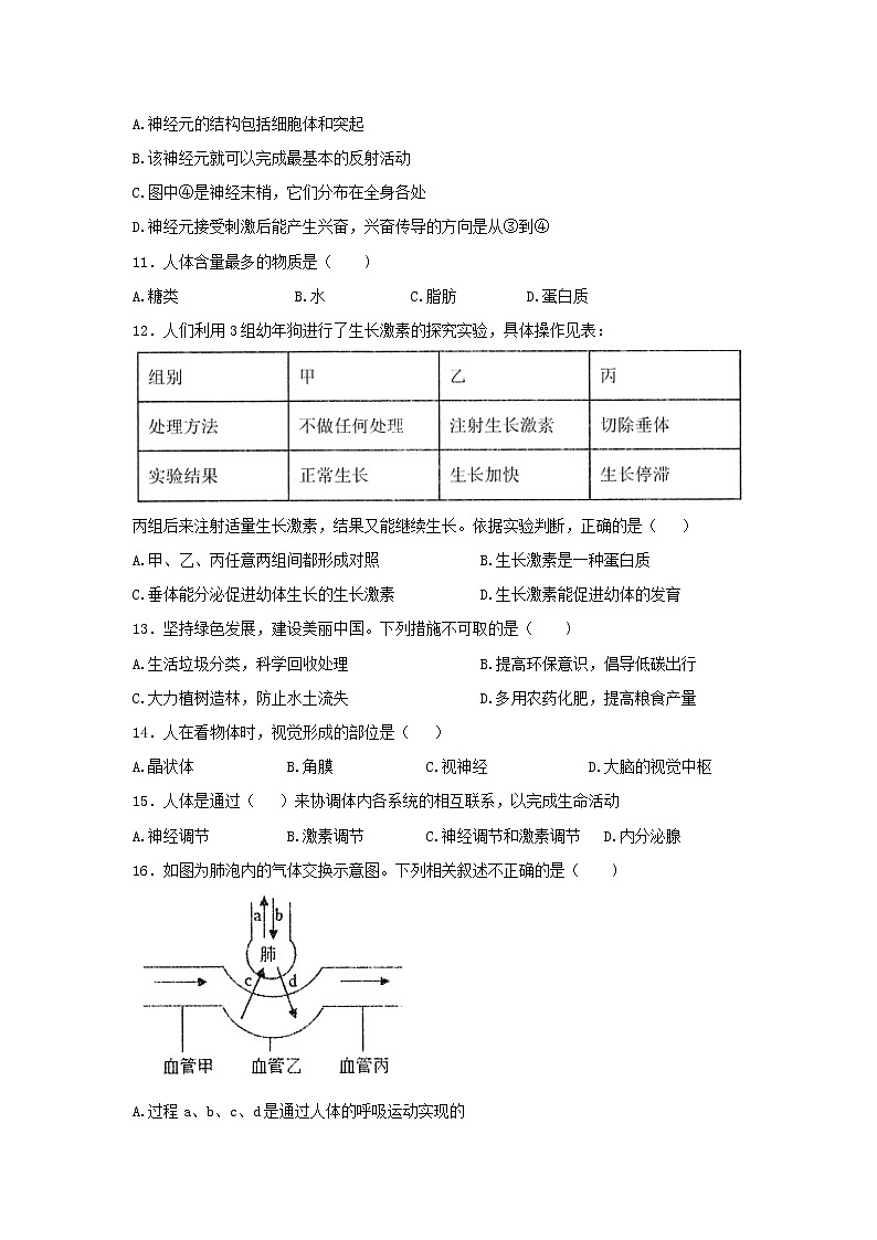江西省上饶市广信区2021—2022学年七年级下学期期末生物试卷(word版含答案)第3页