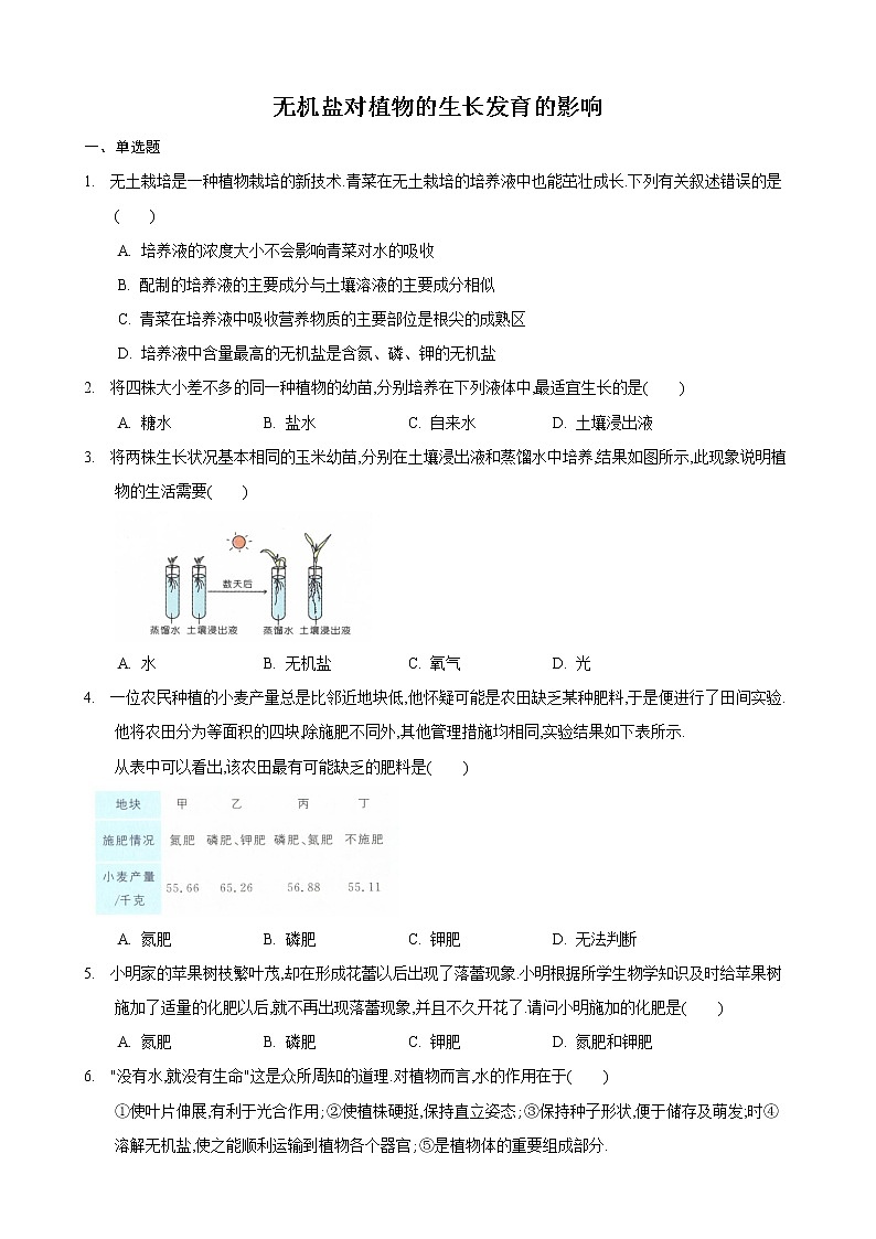 4.2 绿色植物的生长需要水和无机盐 第1课时-七年级生物上册 课件+练习(苏科版)01