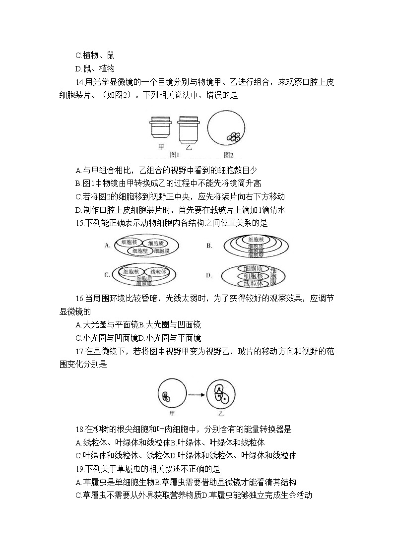 山东省招远市2021-2022学年六年级上学期期末考试生物试题 (word版含答案)03