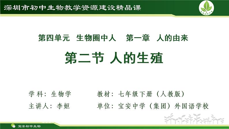 初中 初二 生物 人的生殖— 课件第1页