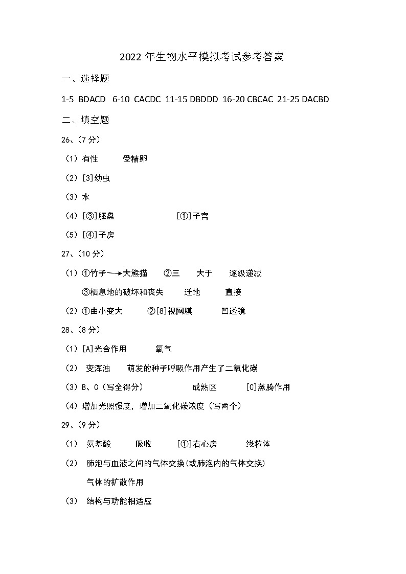 2022年山东省德州市武城县中考一模生物试题(含答案)01