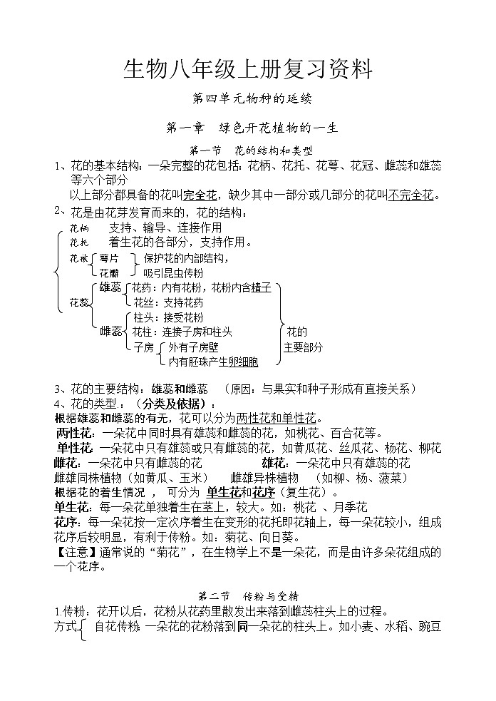 济南版八年级上册生物知识点 无图详细背诵版第1页