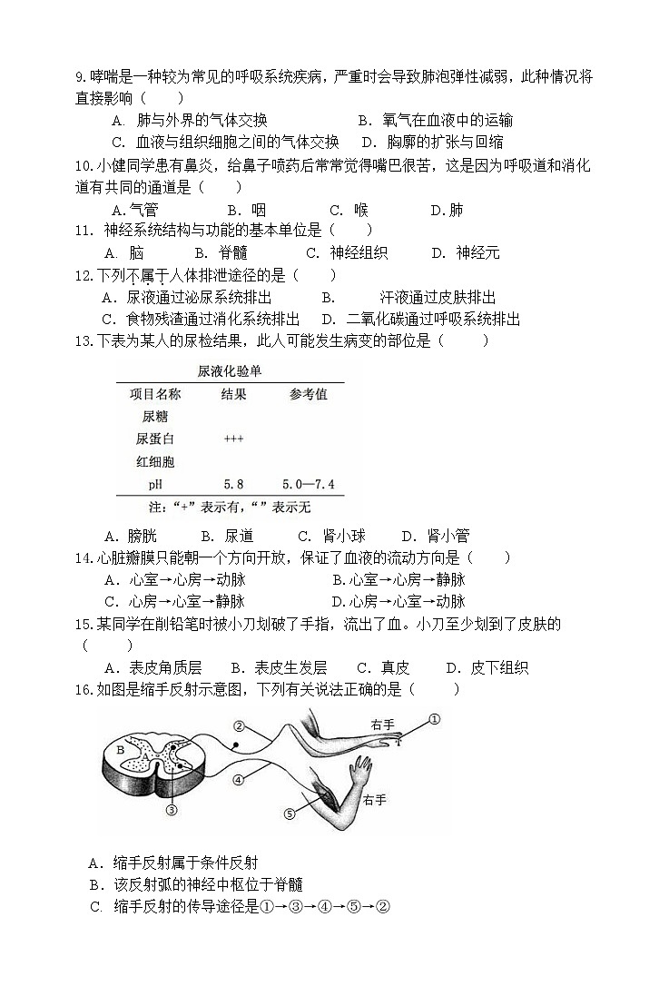 廣東省珠海市斗門(mén)區(qū)2021-2022學(xué)年七年級(jí)下學(xué)期期末考試生物試題(word版含答案)第2頁(yè)