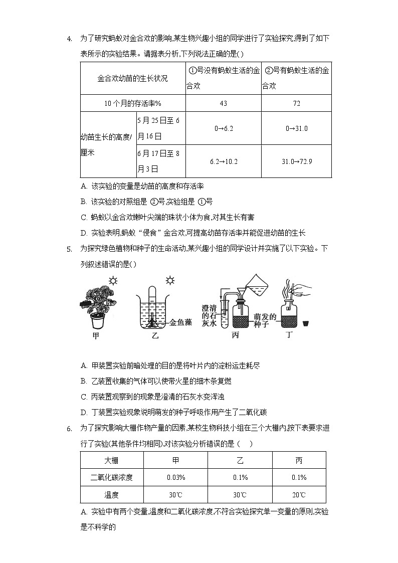 第一单元1.2调查身边环境中的生物 人教版初中生物七年级上册同步练习(含答案解析)02