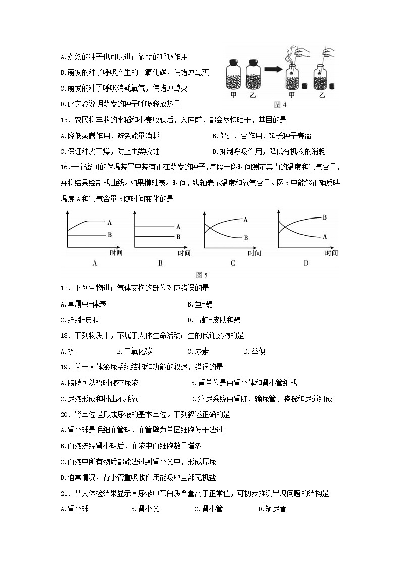 北京市顺义区2021-2022学年七年级下学期期末练习生物试题(word版含答案)03