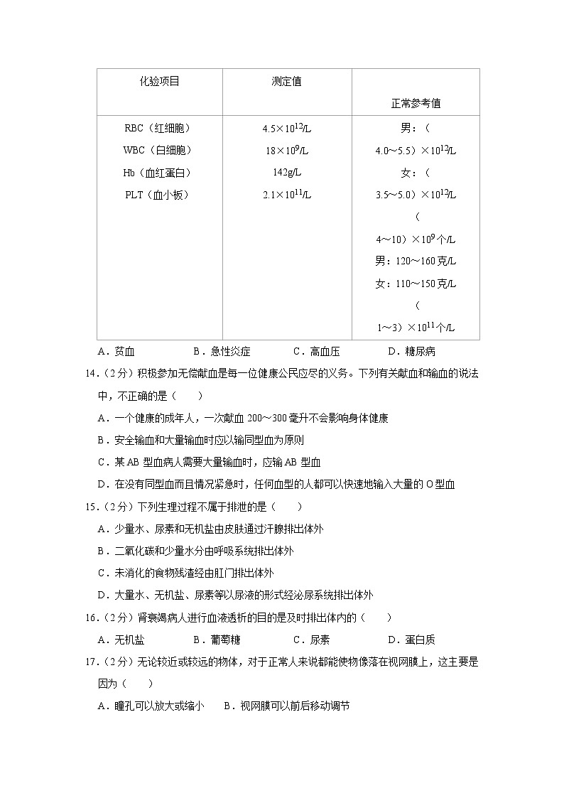 天津市滨海新区2021-2022学年七年级下学期期末检测生物试题(word版含答案)03