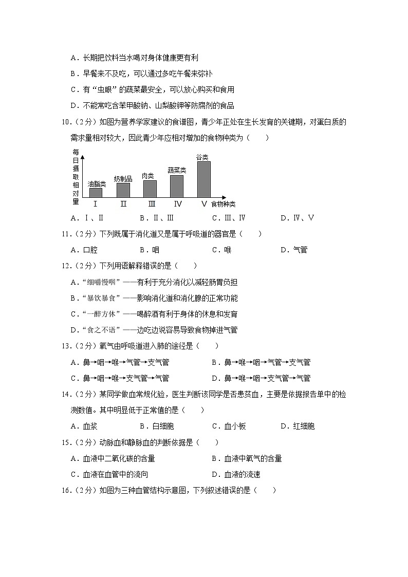 福建省福州市福清市2021-2022学年七年级下学期期末生物试卷 (word版含答案)第2页