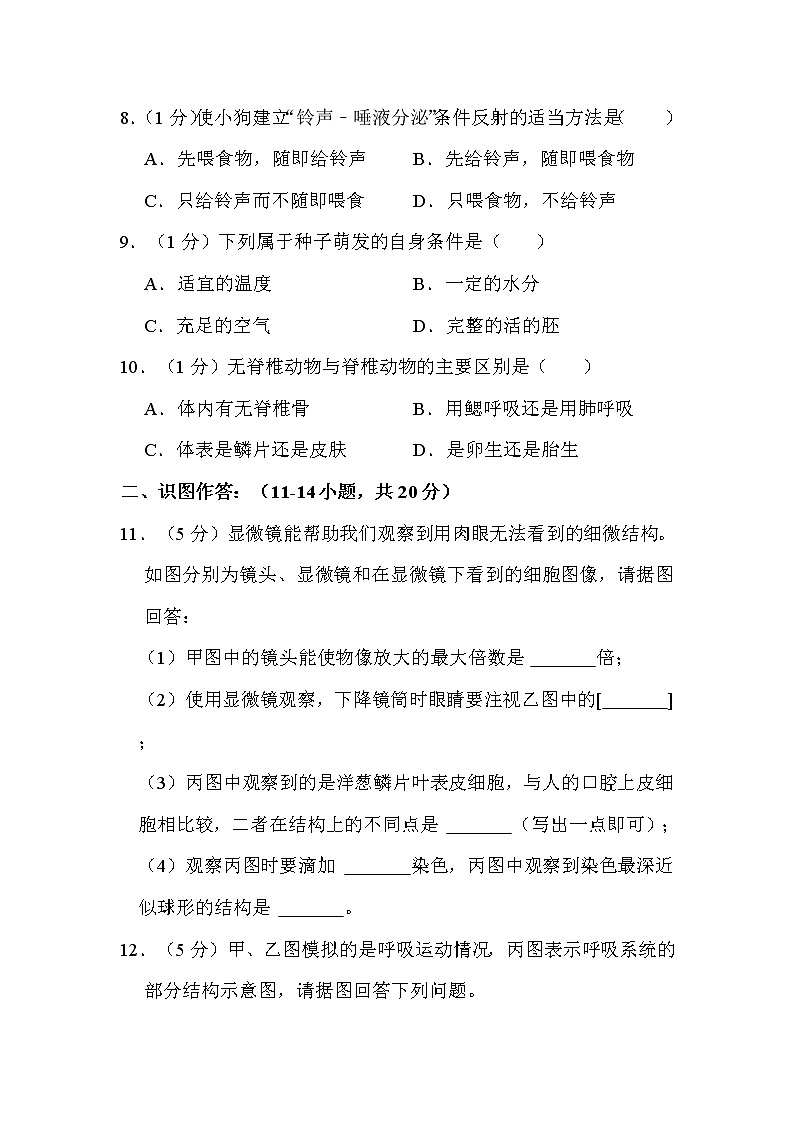 2022年辽宁省本溪市中考生物试卷解析版02