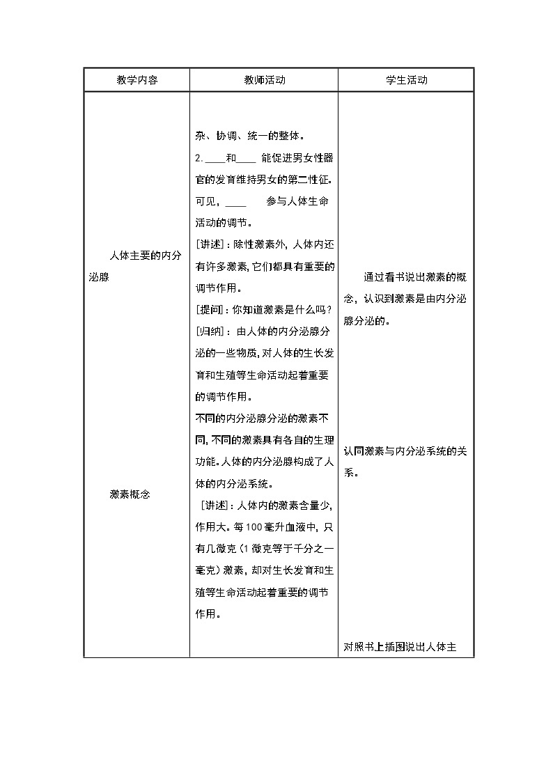 苏教版七年级生物下册 第十二章 第一节  人体的激素调节教案02