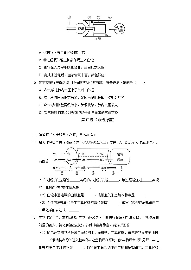 7.2人体的呼吸 苏科版初中生物七年级上册同步练习(含答案解析)03
