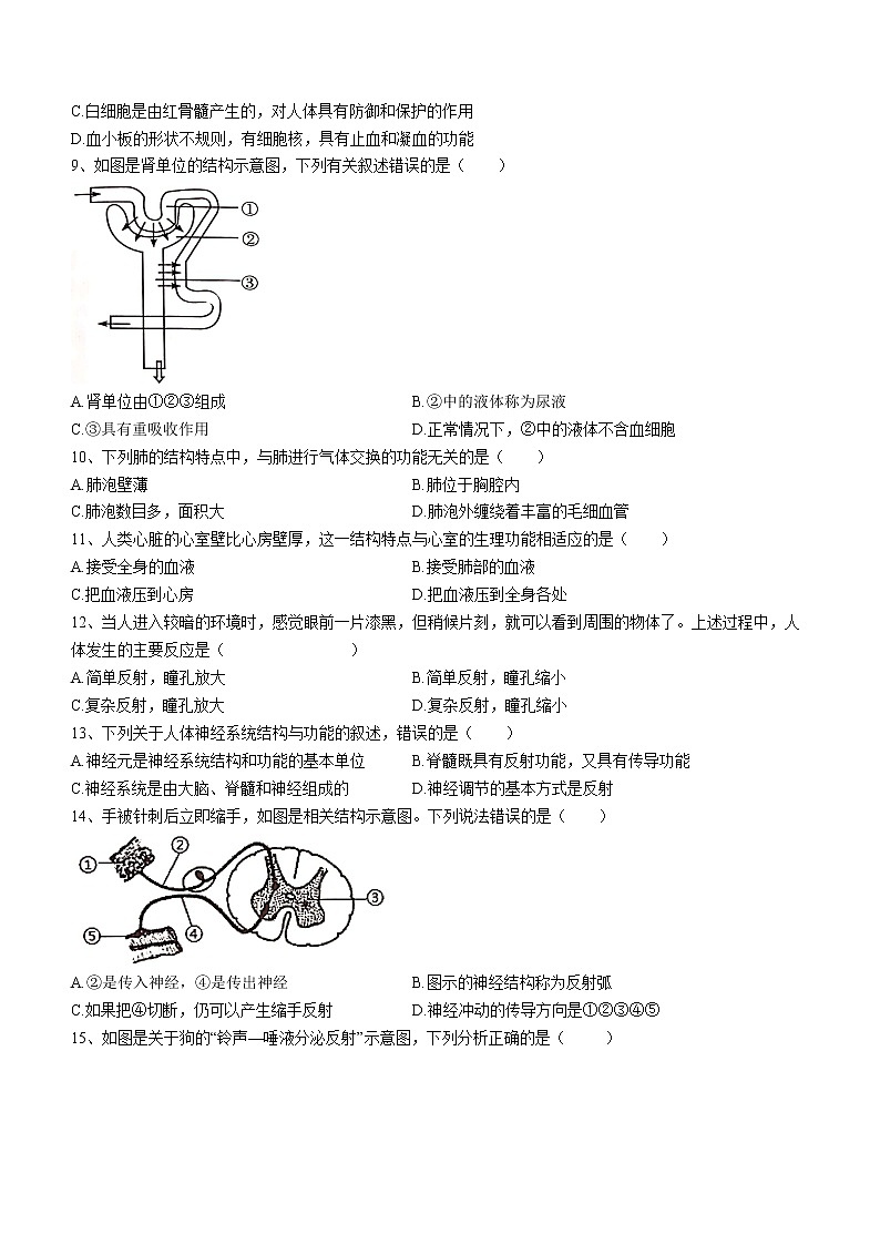 安徽省淮南市东部地区2021-2022学年七年级下学期期末生物试题(word版含答案)第2页