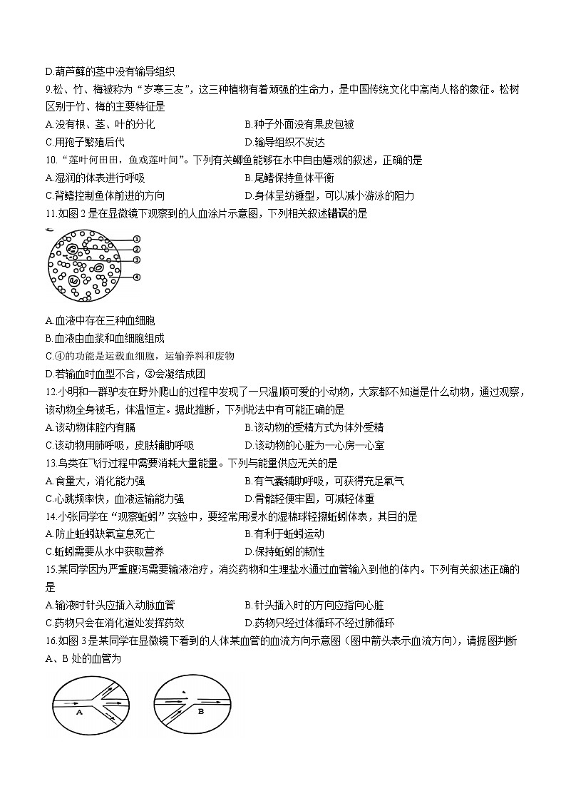 江苏省南通市通州区2021-2022学年七年级下学期期末生物试题(word版含答案)第2页