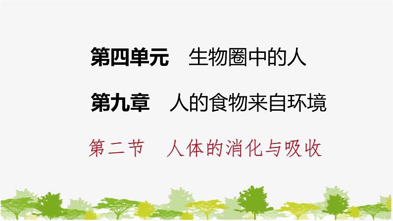 苏教版七年级生物下册 第九章 第二节 第1课时 消化系统的组成课件第1页