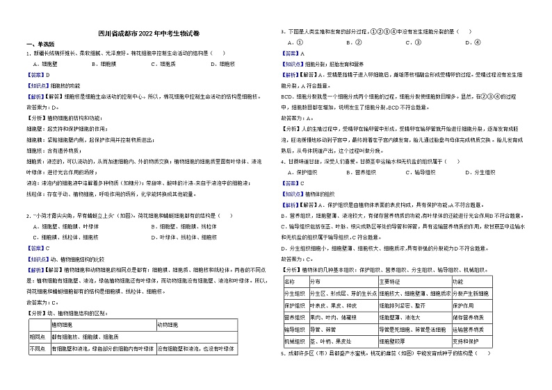 四川省成都市2022年中考生物试卷解析版第1页