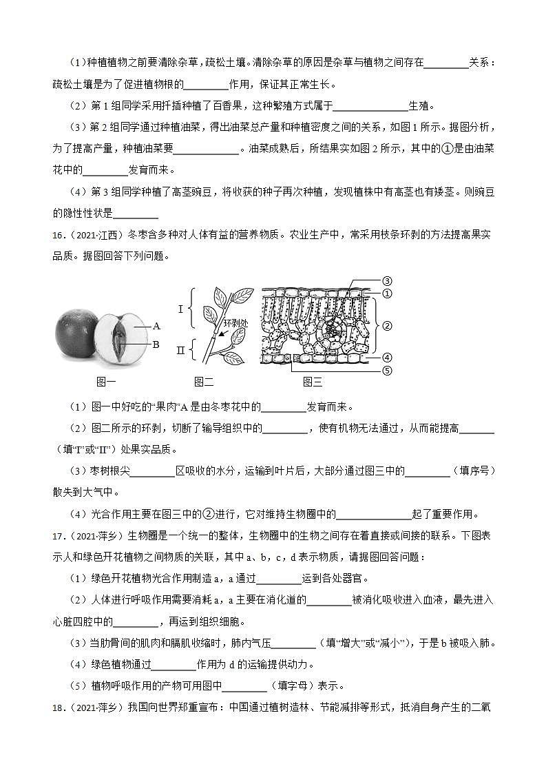 江西省至2022年生物学中考真题分类汇编03 生物圈中的绿色植物及答案第3页