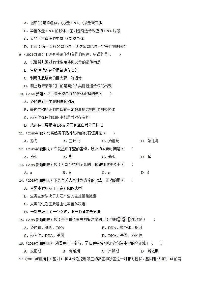 新疆至2022年生物学中考真题分类汇编07 生物圈中的生命的延续和发展及答案第2页