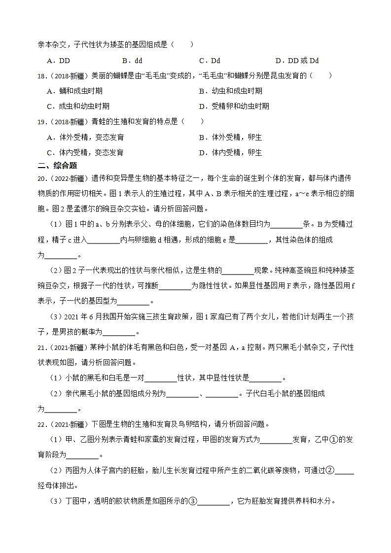 新疆至2022年生物学中考真题分类汇编07 生物圈中的生命的延续和发展及答案第3页