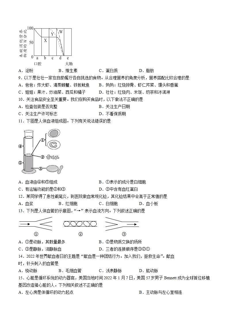 湖南省永州市道县2021-2022学年七年级下学期期末生物试题(word版含答案)02
