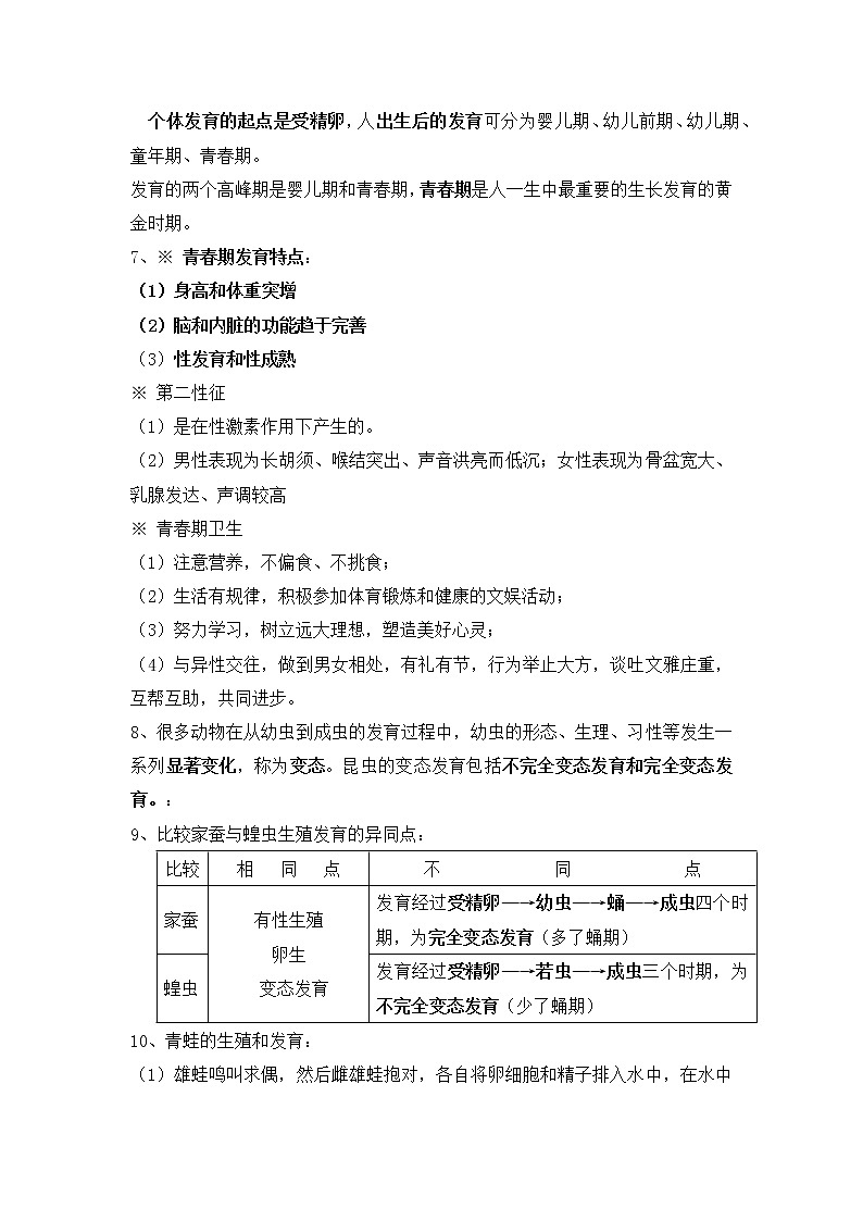 北师大八年级生物上册第19章《生物的生殖和发育》学案03