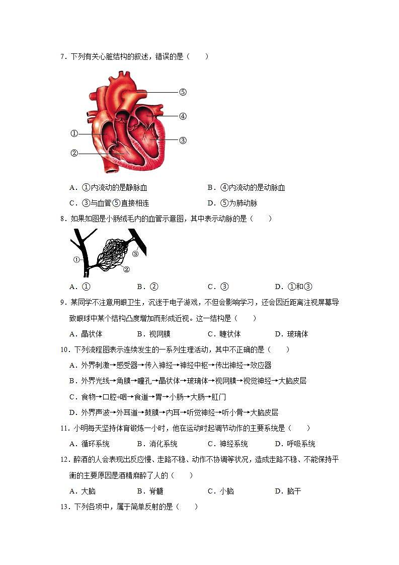 辽宁省营口市2021-2022学年七年级下学期期末生物试卷(word版含答案)02