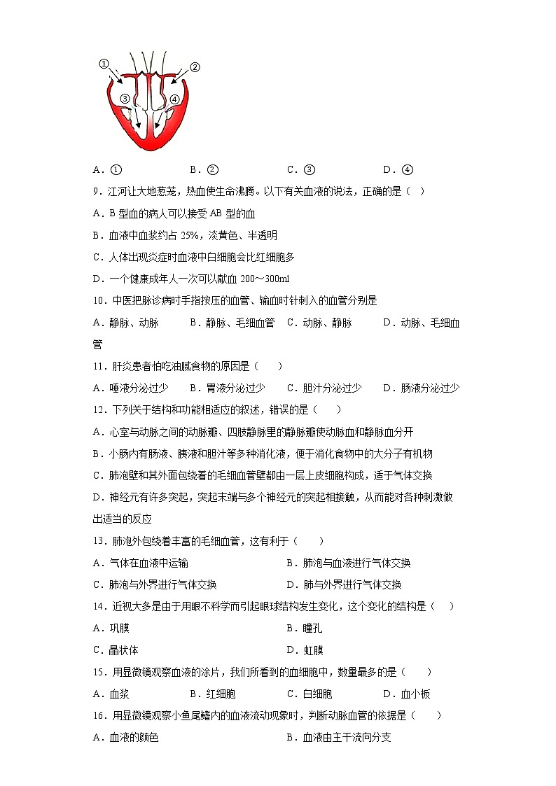 贵州省毕节市威宁县2021-2022学年七年级下学期期末生物试题(word版含答案)第2页