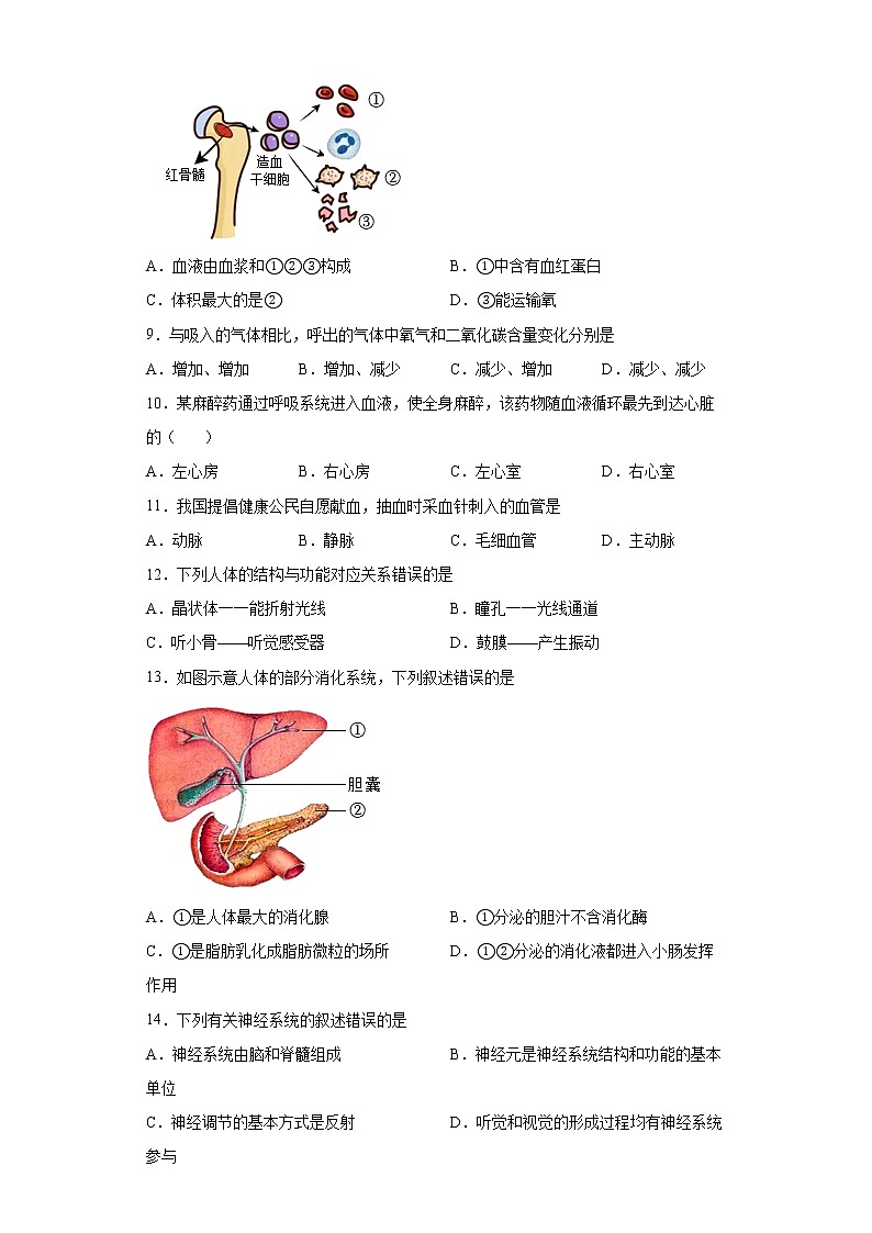 福建省宁德市2021-2022学年七年级下学期期末生物试题(word版含答案)02