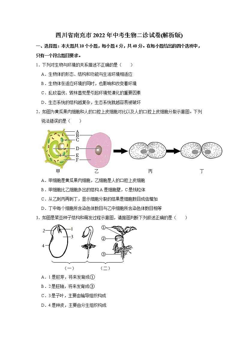 2022年四川省南充市中考生物二诊试卷01