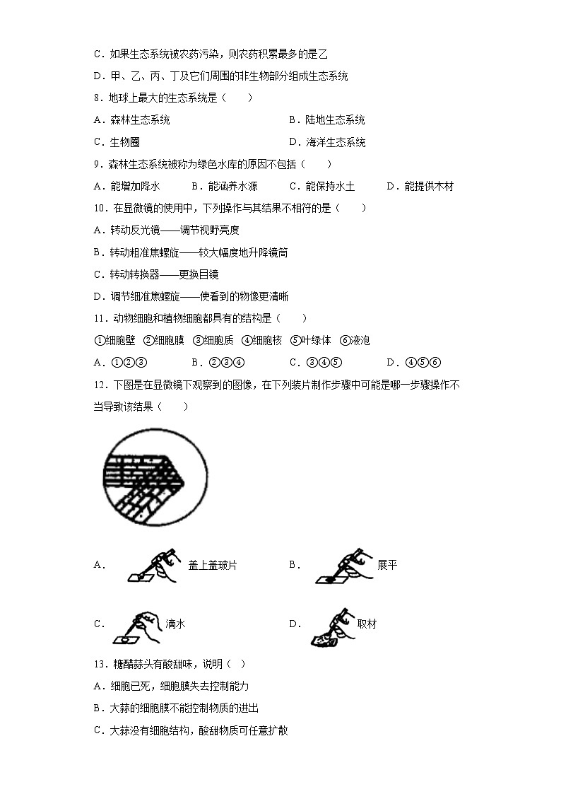 云南省红河州个旧市2021-2022学年七年级上学期期末生物试题(含答案)第2页