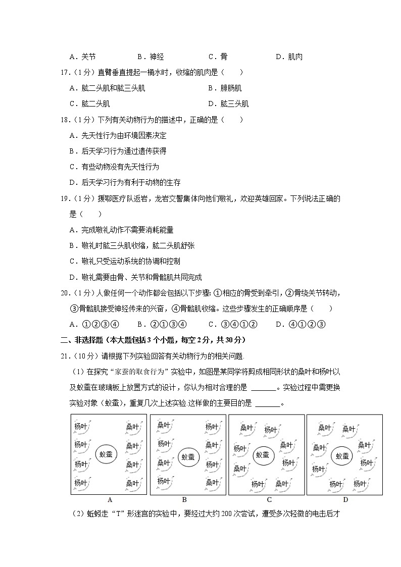 贵州省遵义市天立学校2021-2022学年八年级上学期月考生物试卷(Word版含答案)第3页