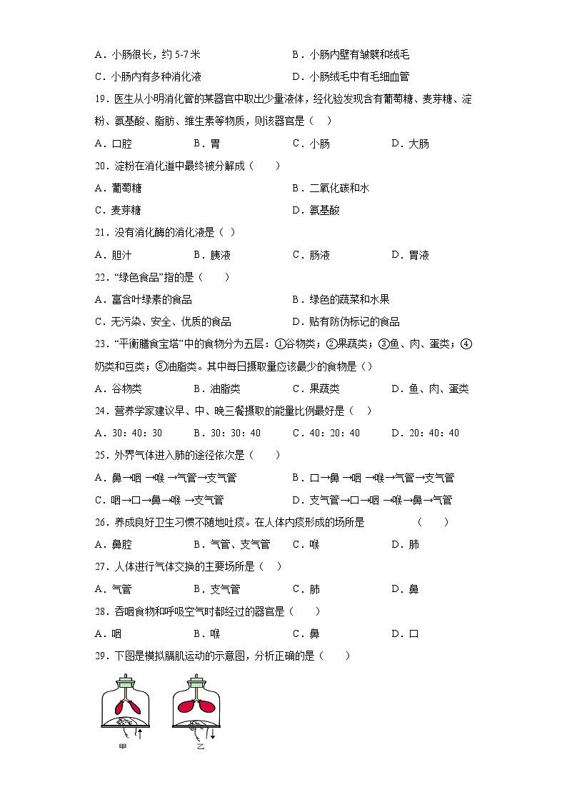 黑龙江省大庆市龙凤区2021-2022学年六年级下学期期中生物试题(含答案)第3页