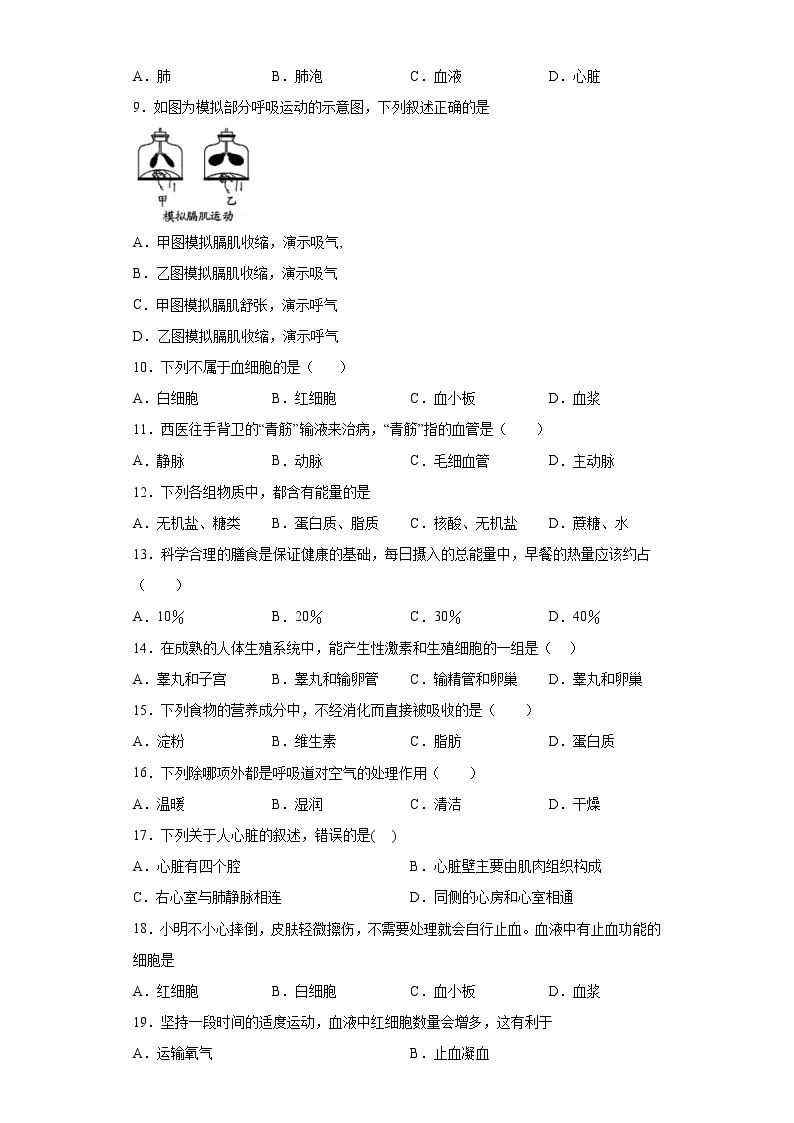 黑龙江省绥化市北林区2021-2022学年六年级下学期期中生物试题(含答案)02