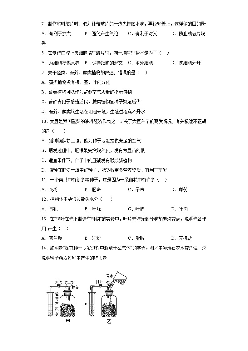 黑龙江省大庆市龙凤区2021-2022学年七年级下学期期中生物试题(含答案)第2页