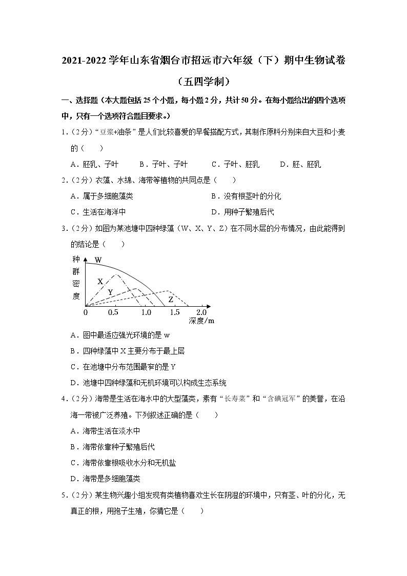 2021-2022学年山东省烟台市招远市六年级（下）期中生物试卷（五四学制）(含答案)