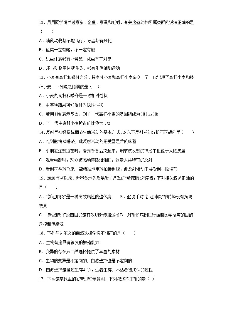 河南省商丘市民权县2021-2022学年八年级下学期期中生物试题(含答案)03