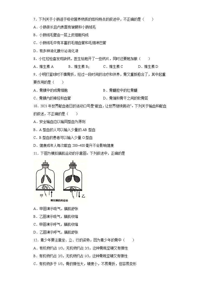 辽宁省辽阳市第一中学2021-2022学年七年级下学期期中生物试题(含答案)02