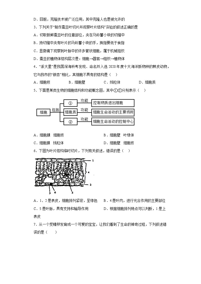 江苏省徐州市邳州市2021-2022学年七年级下学期期中生物试题(含答案)02