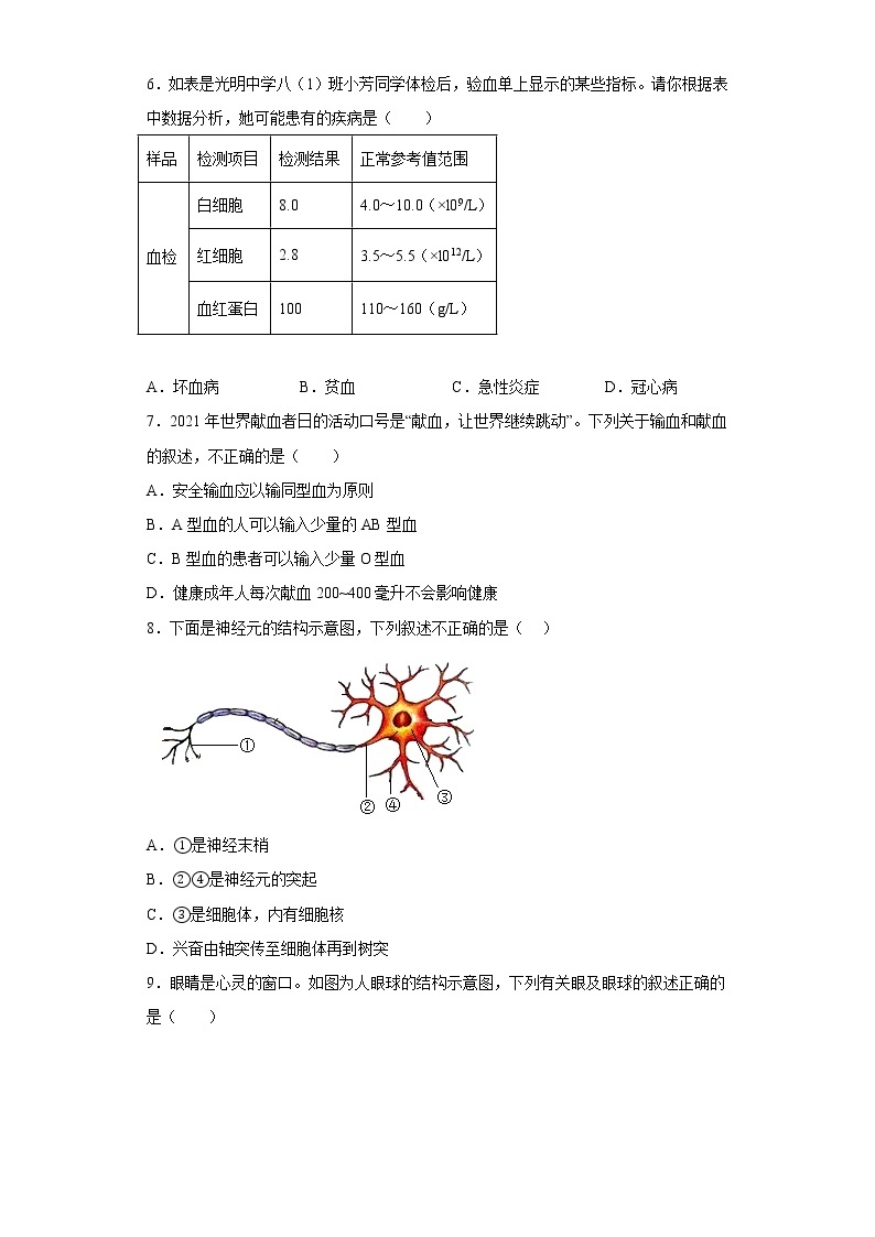 陕西省渭南市临渭区2021-2022学年八年级上学期期末生物试题(含答案)02