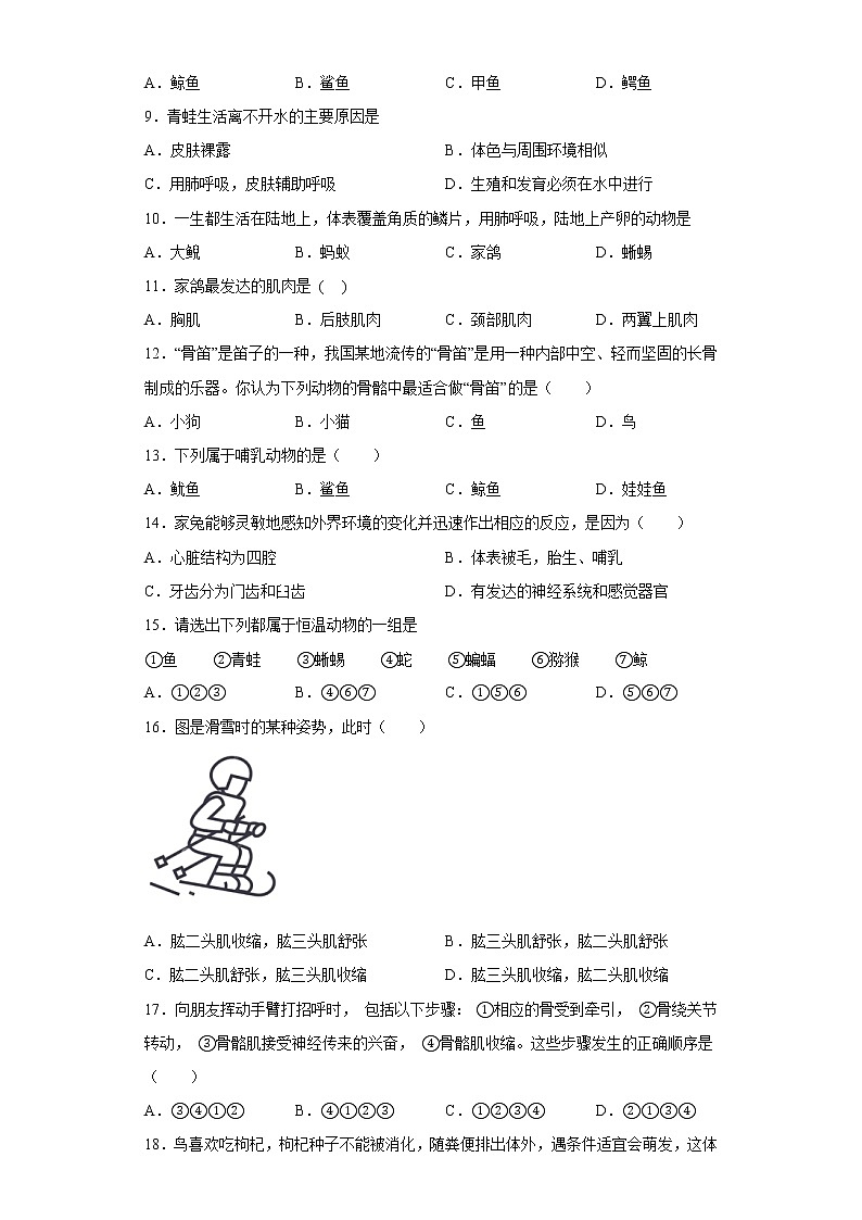 吉林省吉林市永吉县2022-2023学年八年级上学期期中生物试题(含答案)第2页