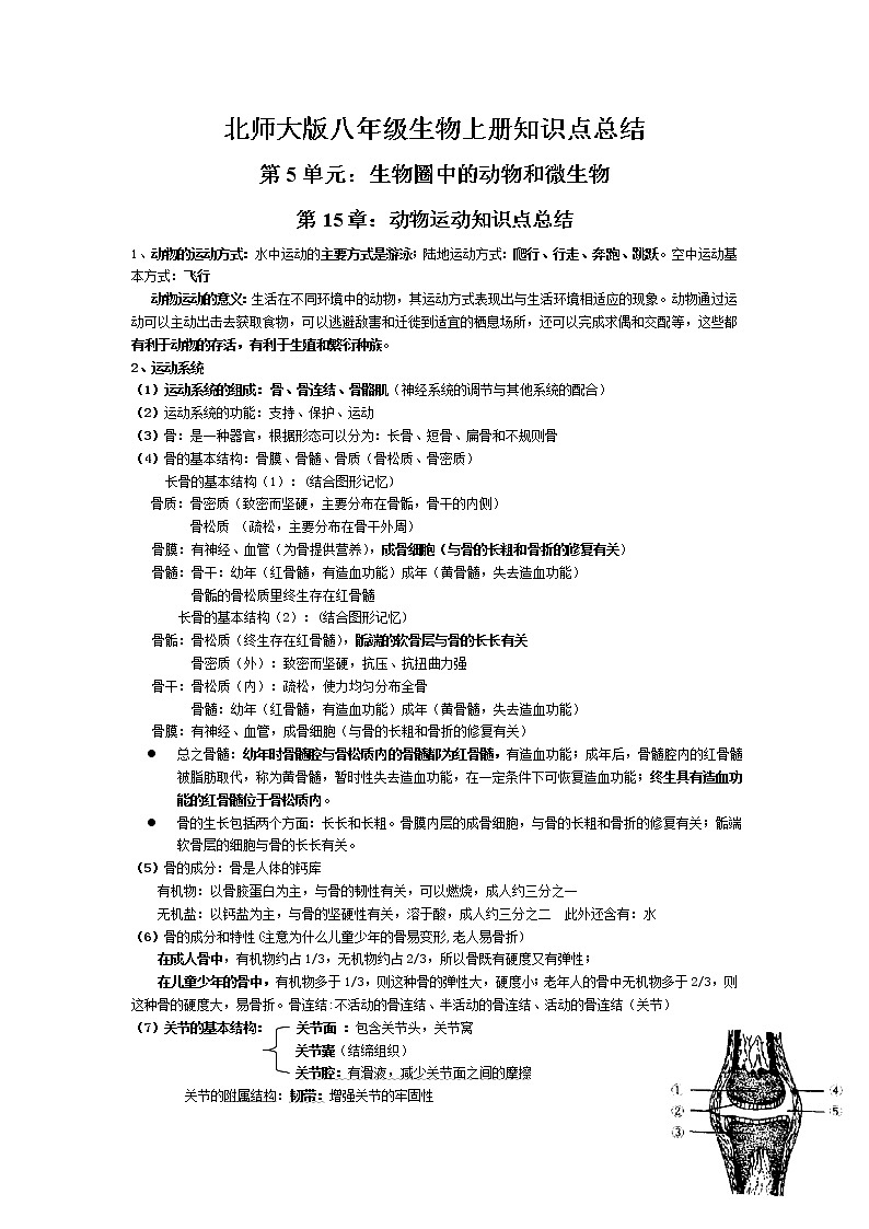 北师大版八年级生物上册知识点总结第1页
